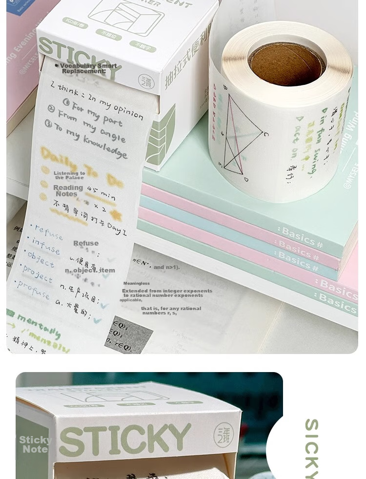 Sannianerban Transparent Pearl Sticky Notes, 50 Sheets/book, Student Stationery, Memo Pads, Label Stickers, Office Supplies, Large/Medium/Small Sizes, 3 Books Per Pack 4