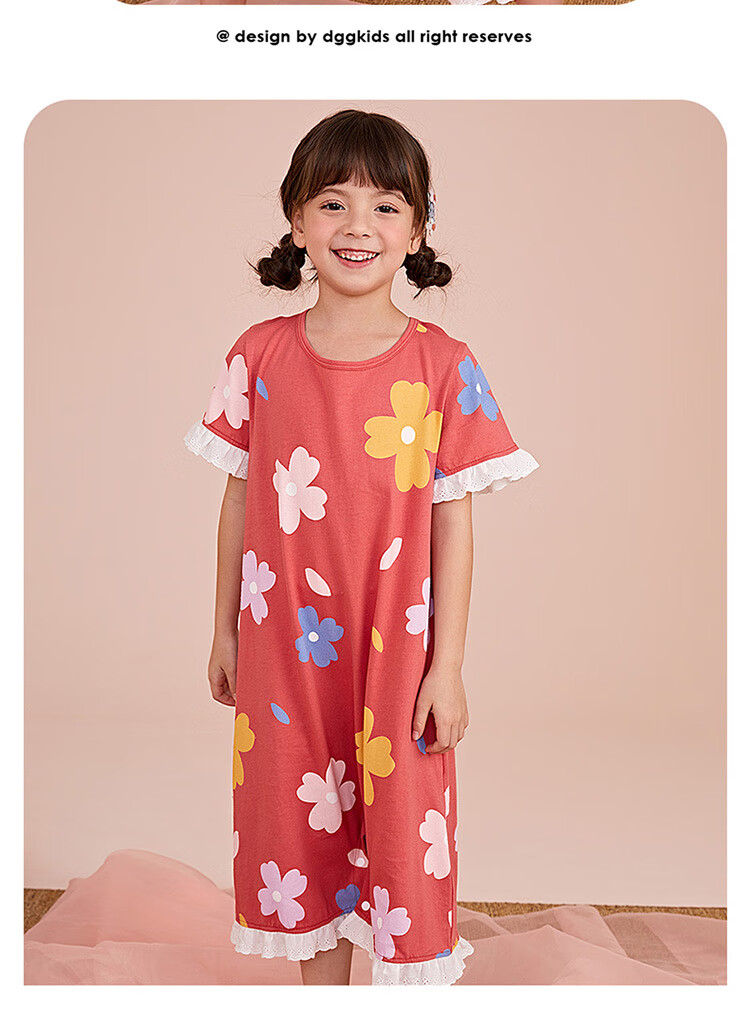 Dingguagua Top-Notch Girls' Cotton Short-Sleeve Nightgown, Summer Sleepwear for Older Children, Sweet Style One, Size 150 6