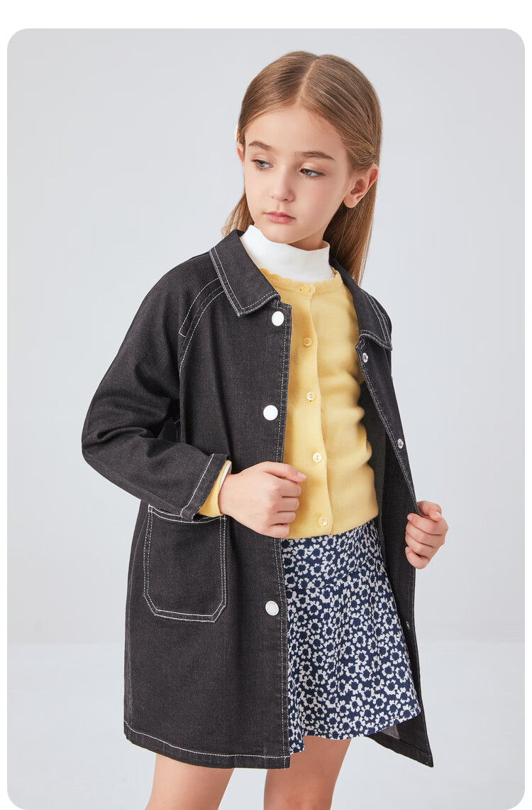 Annil Girls' Denim Jacket, New Autumn Style 2024, Black Denim, Size 160 5