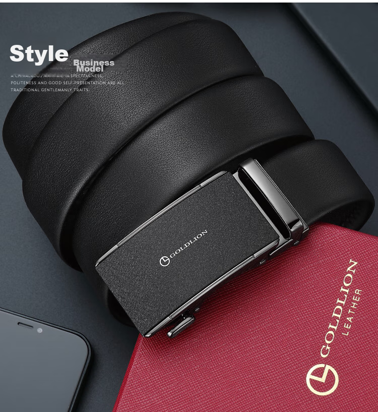 Goldlion Men's Leather Belt with Matte Automatic Buckle, Business Fashion Trouser Belt Gift Box, Birthday Present 4