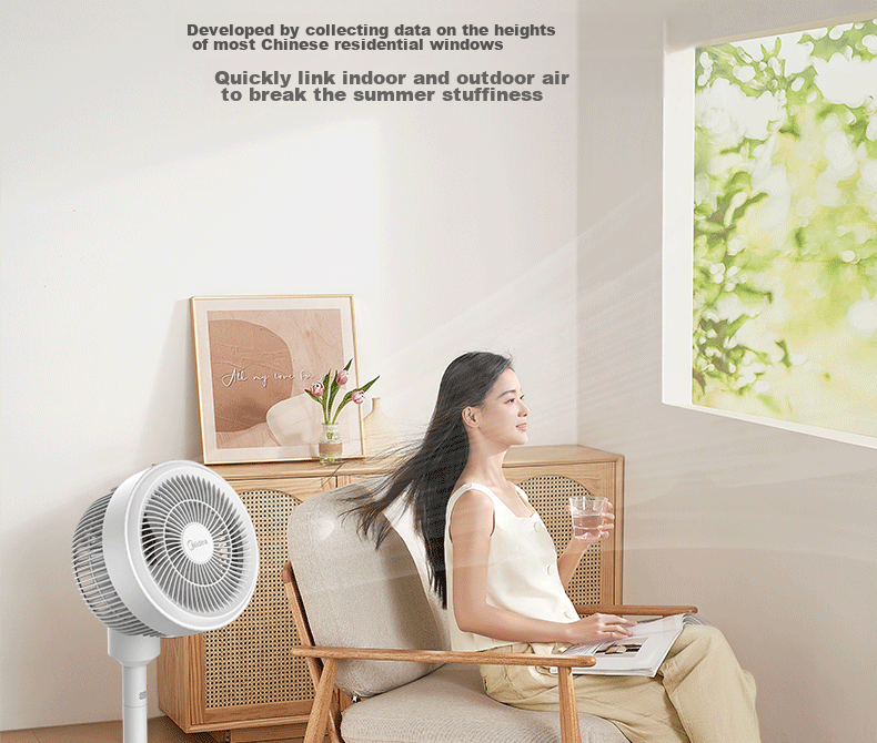 Midea [Storm Circulation] Air Circulator Fan, High Airflow Electric Fan, Floor Fan, Quiet Home Desktop Oscillating Fan, Bedroom Energy-Saving Small Fan, Gentle Wind Light Feather Fan FGA24TQ 27