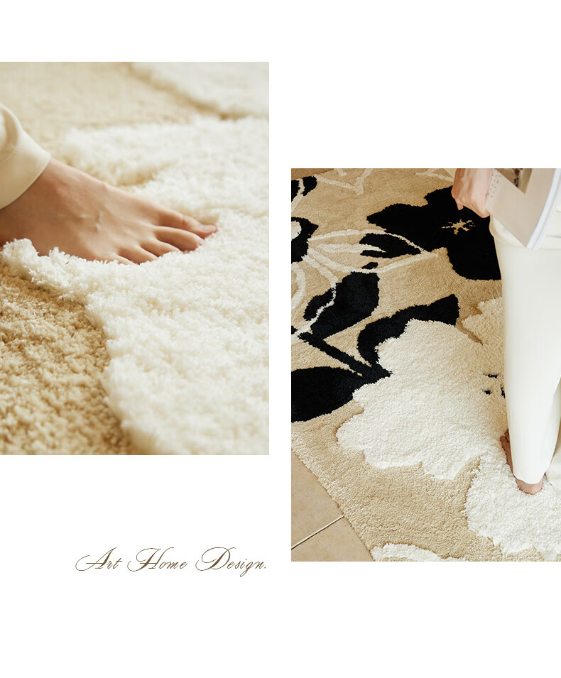 Keecy Cream Style Living Room Carpet Soft French Light Luxury High-End Bedroom Bedside Creative Long Pile Rug 1