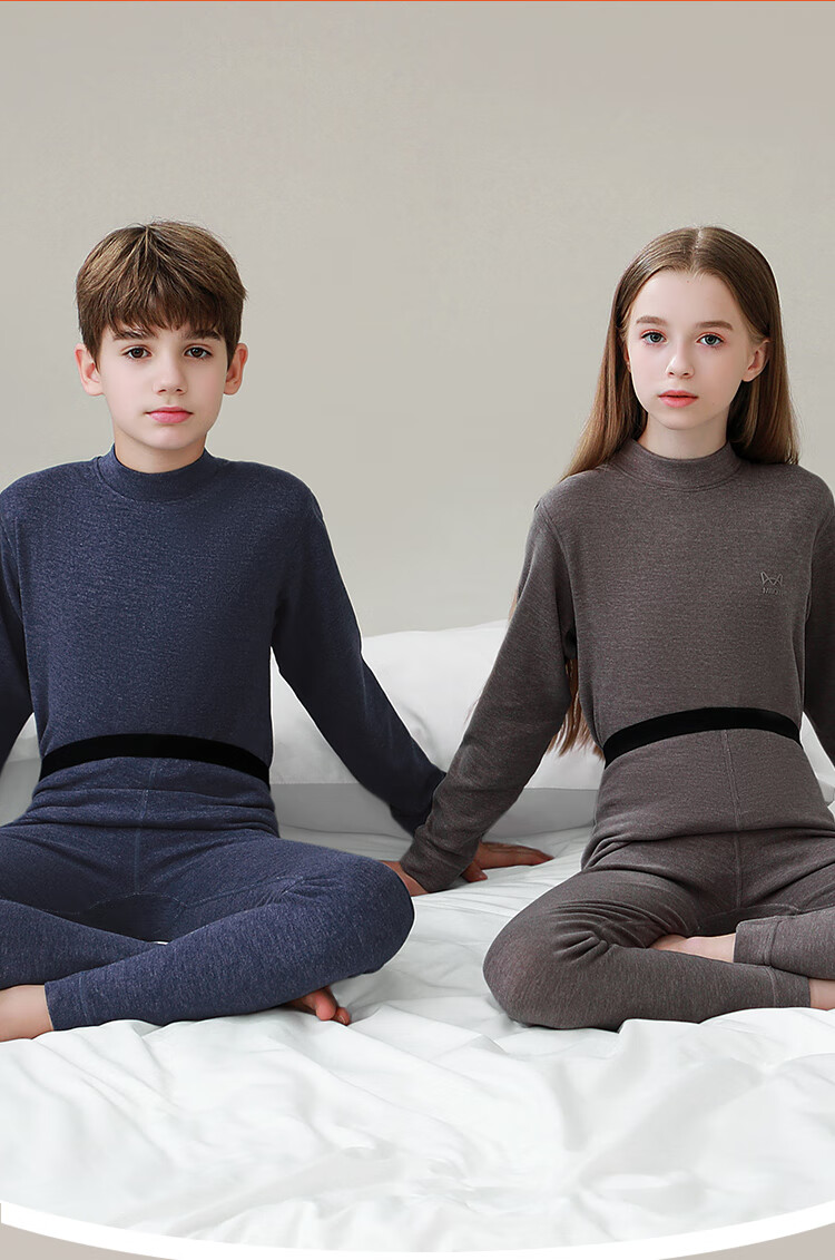 MiiOW Children's Thermal Underwear Set, Autumn And Winter Boys' Undershirt And Pants, Base Layer Pajamas, Loungewear, Light Gray, Size 160 26