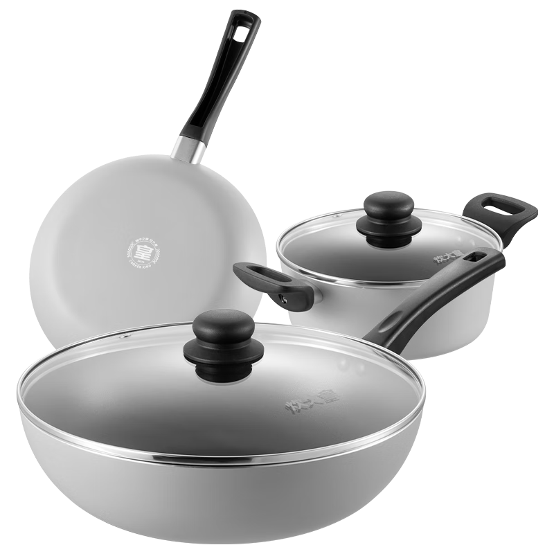 COOKER KING Wok Set, Non-Stick Wok, Cookware Three-Piece Set, Wok, Frying Pan, Soup Pot, Suitable for Open Flame, Huiju HC78TZ