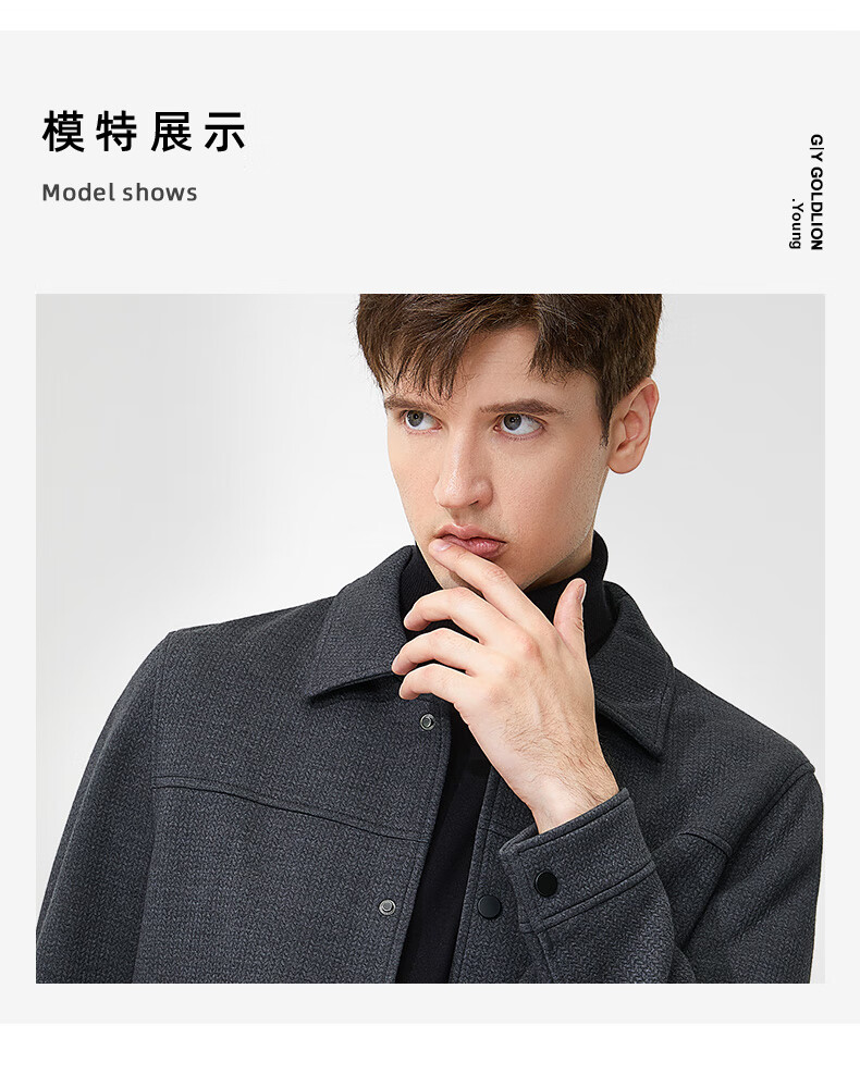 Goldlion GY Cotton Wool Blend Men's Autumn Winter Lapel Jacket JWF1799-LK120 Gray 3XL 2