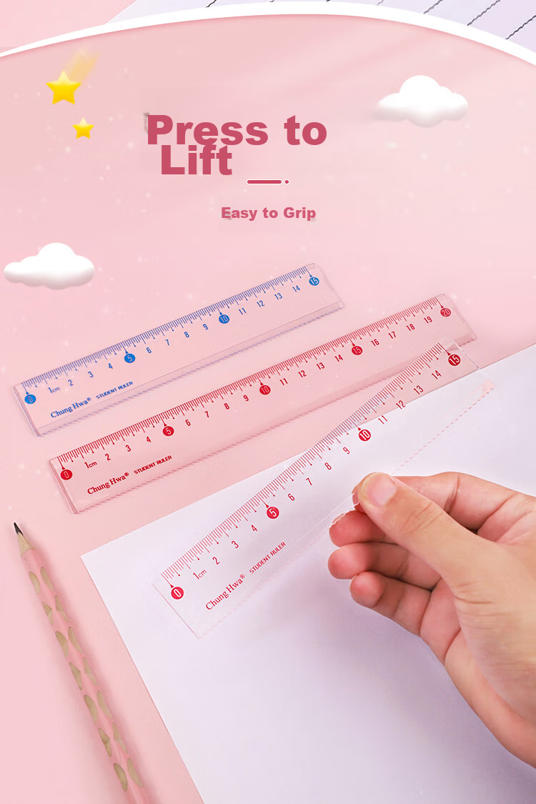 Zhonghua (Chung Hwa) Explosion-Proof, Wear-Resistant, High-Precision Plastic Straight Ruler, 20cm Multiple Sizes, Student Ruler for Drawing And Measurement, Scribing Ruler, Wave Straight Ruler, High Transparency Acrylic, RB0007 Pink 4