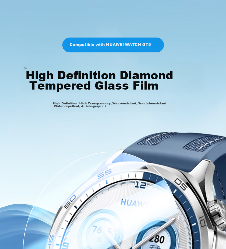 ESCASE [Three-Piece Deluxe Set] Huawei Watch GT5 Tempered Glass Screen Protector, Full Coverage, HD Clear, Shatterproof, Fingerprint-Resistant Protective Film for Watch GT5Pro, 46mm Dial 1
