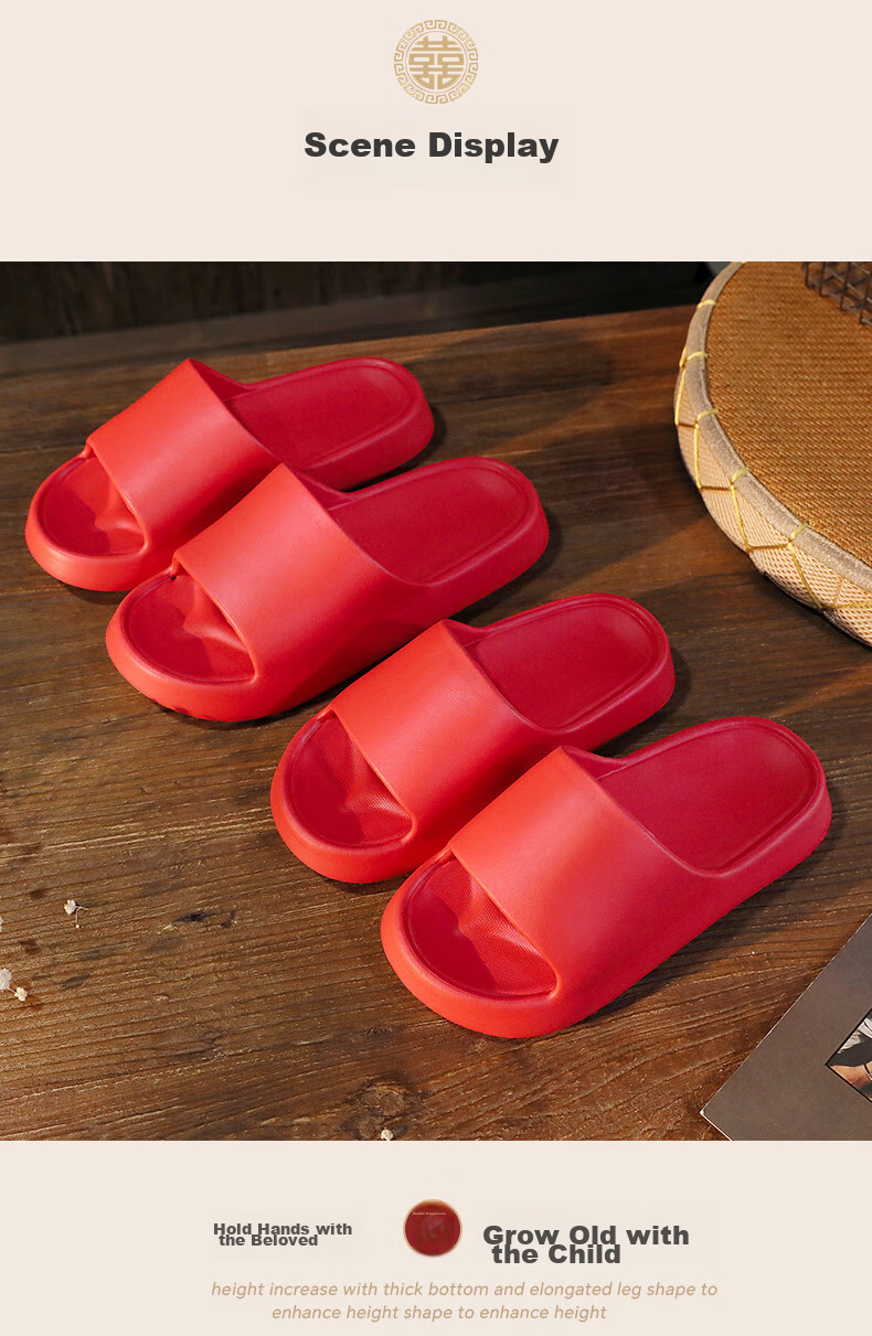 GUOLUOFEI Wedding Slippers with Squatting Feel, EVA Material, for Men And Women, Summer Red Color, Festive, Zodiac Year, High-End Dowry, Red, Size 38-39 9