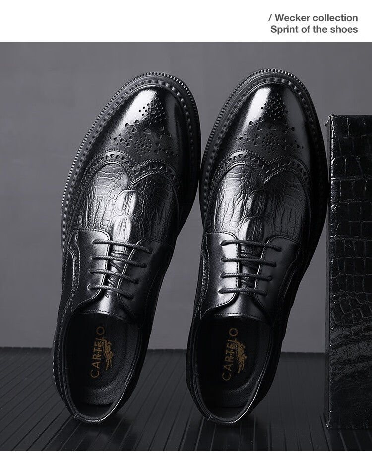 CARTELO Men's Leather Shoes, Brogue Derby Shoes, Business 2026 New Style Casual Genuine Leather Formal Shoes, Height-Increasing British Style Wedding Shoes 9