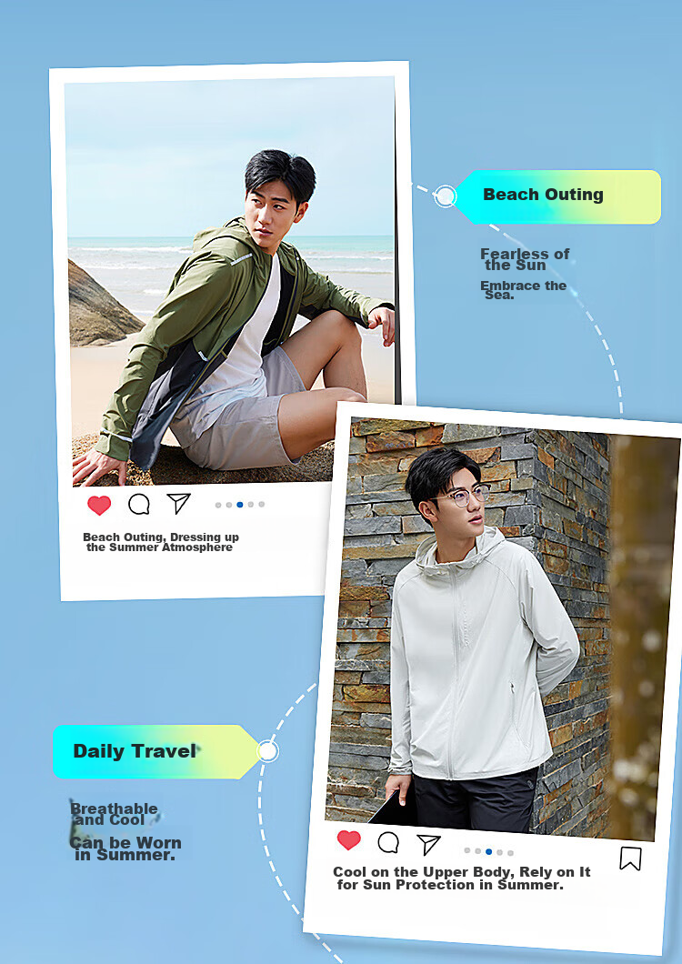 BOSIDENG Sun Protection Jacket for Men, Summer Outdoor Ice Silk Original Yarn Fishing Shirt, Cool Breathable Sports Cycling Hooded Coat 16