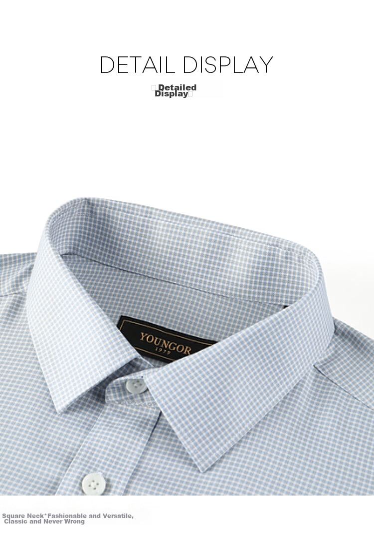 YOUNGOR Men's Shirt, Autumn Business Casual Long-Sleeve Shirt for Young Men, Blue Plaid, Size 38 18