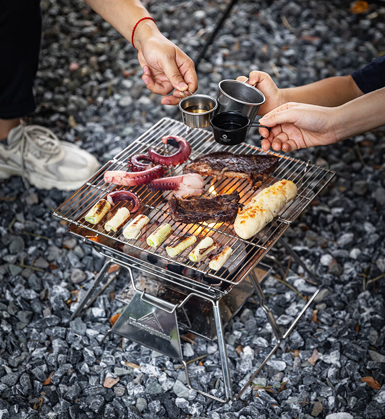 Keman Outdoor Barbecue Grill, Camping Grill, Home Use Charcoal Grill, Stainless Steel Fire Pit, Foldable Fire Ring, Charcoal Roasting Stove 8