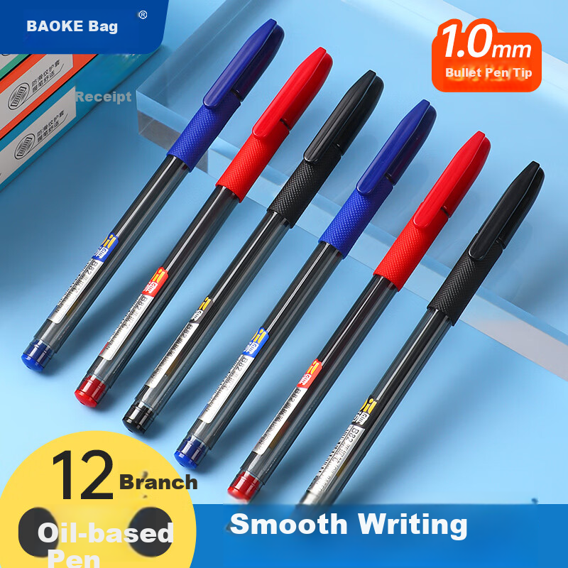 BAOKE B82 Ballpoint Pen, Medium Oil Pen, 1.0mm Bullet Tip, for Students And Office Use, Original Pen, Bill Pen, Red, 12 Pens/box