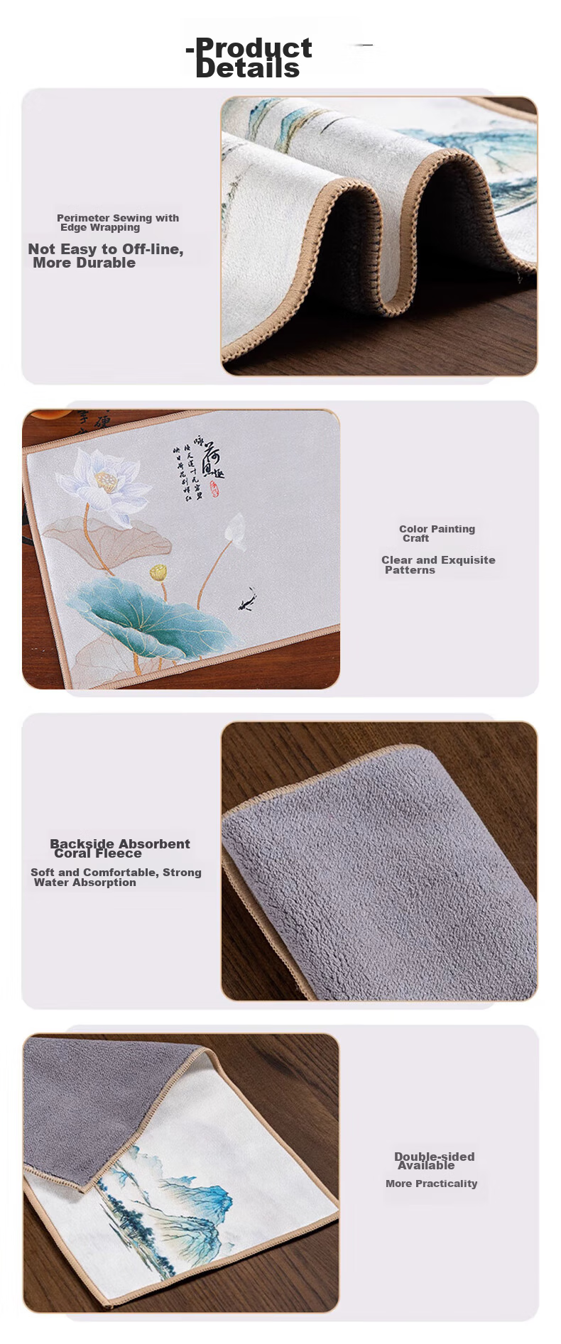 MENGTING Tea Towel, Absorbent High-Quality Tea Table Cloth, Non-Shedding Towel for Tea Set Accessories, Pack of 3 12