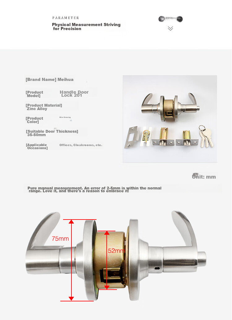 BLOSSOM Spherical Door Lock, Interior Room Door Lock, Wooden Door Bedroom Door Handle Lock, JD201B Grade Lock Cylinder 11