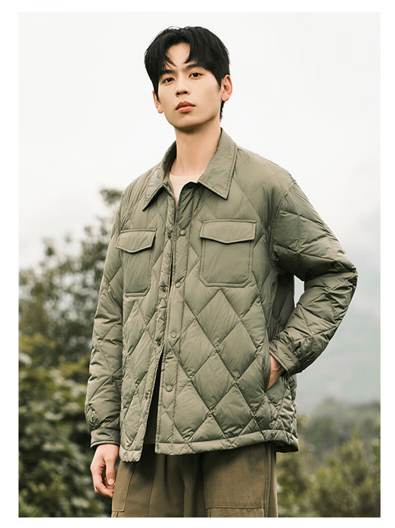 HIPANDA Men's down Jacket with Shirt Collar, Fashionable Thick Warm down Coat, Couple Matching Diamond Pattern Outerwear, Army Green, Size L 11