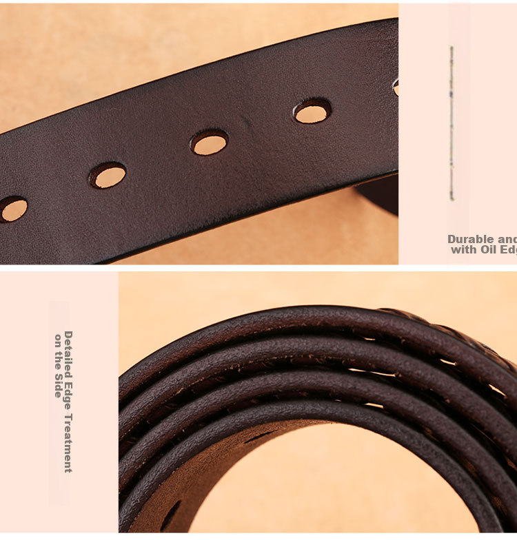 Cattlesboss Leather Belt for Men, Cowhide Waistband with Pin Buckle, Top-Grain Leather with Copper Buckle, Handwoven 1977, Dark Brown, 110cm 15
