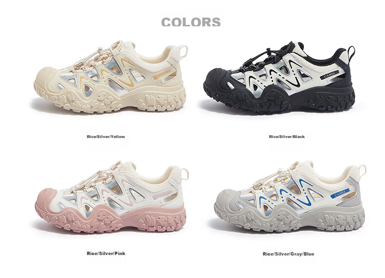 CAMEL Ugly-Cute Hiking Shoes for Women, Fashionable Color-Block Outdoor Casual Shoes L24S076620 Beige/silver/black 40 44