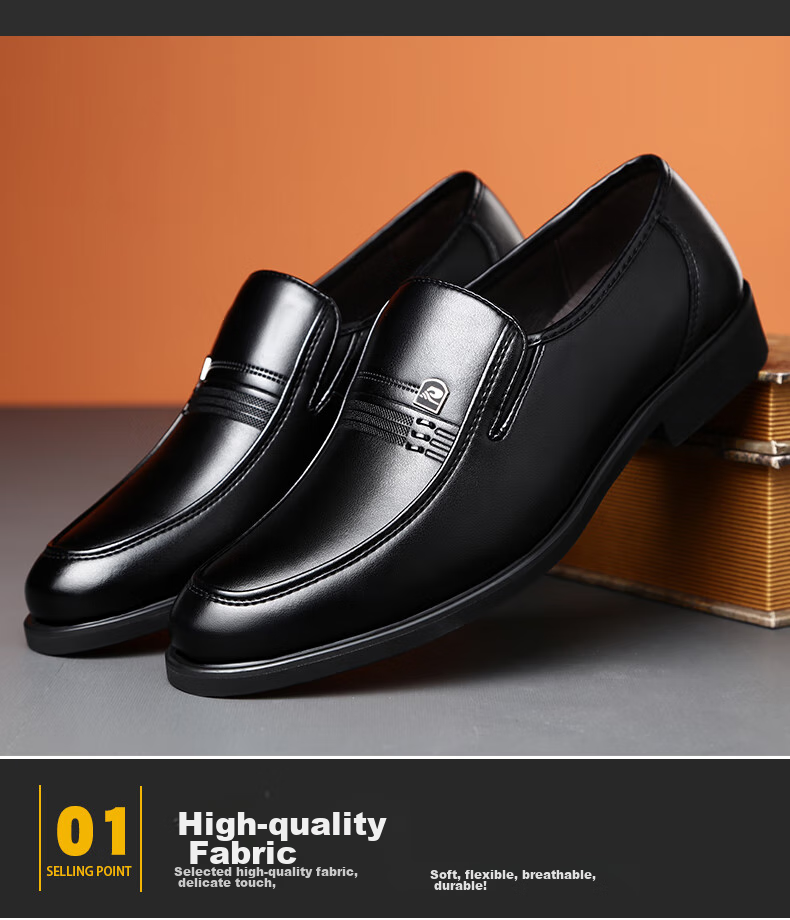 BEIOUTU Men's Shoes, Business Casual Shoes, Round Toe Slip-On, British Style Soft Leather Dress Shoes, Formal Leather Shoes, 1716 Black, Size 44 6