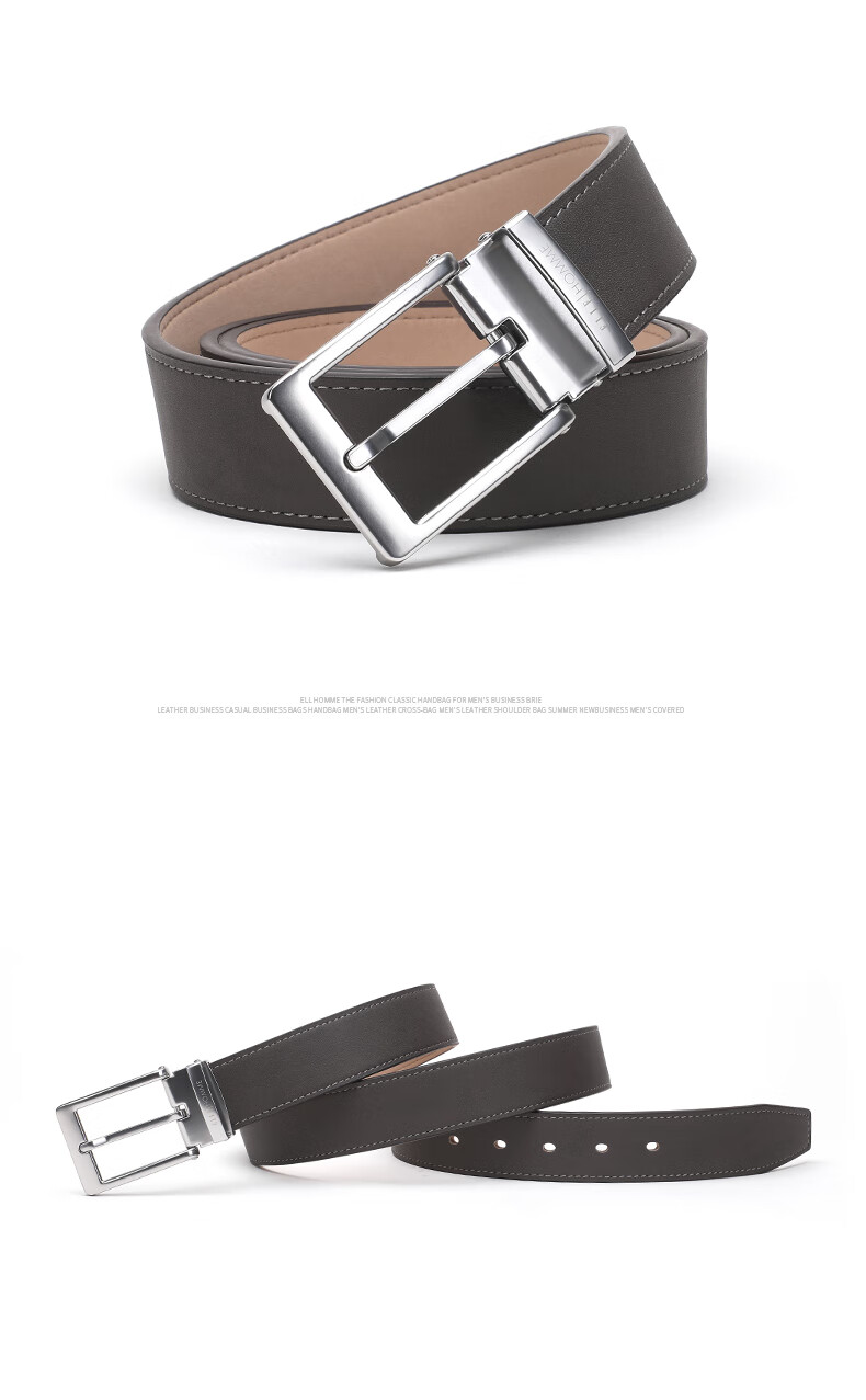 ELLE HOMME Men's Leather Belt with Pin Buckle, Top-Grain Cowhide Casual Trouser Belt for Men, Birthday Gift for Boyfriend 8