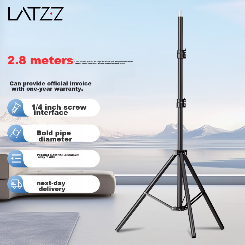 Стойка для фотооборудования LATZZ, 2.8 метра, профессиональная, портативная, для студийной вспышки, заполняющего света для прямых трансляций, для помещений и улицы, утолщенный складной штатив