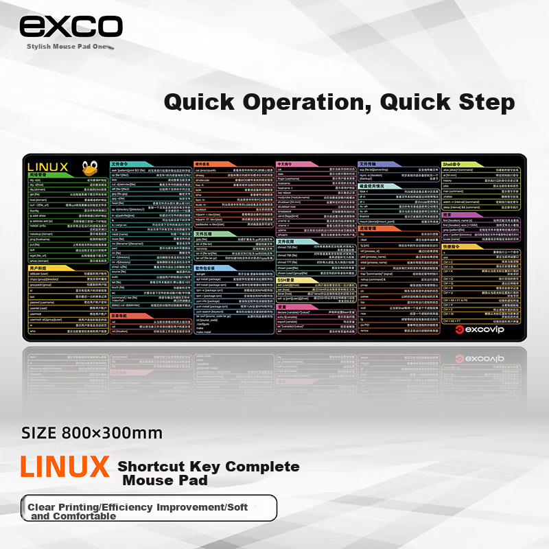 EXCO LINUX Shortcut Mouse Pad Large Desk Mat Command Programmers Laptop Office Software Mouse Pad Shortcut Lock Edge Gaming Keyboard Mat 0254 3