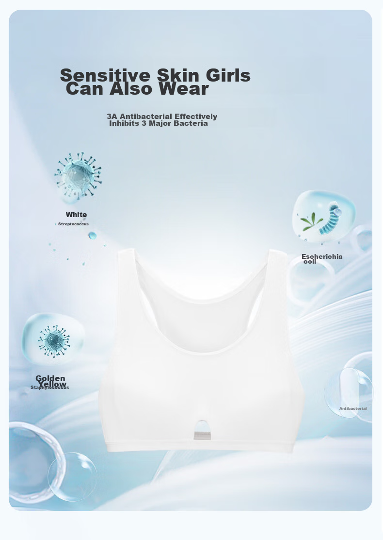 Aimer Junior Girls' Bra, for Older Girls in Puberty, Milk Skin, Antibacterial, Second Stage, Mid-Length Vest AJ115F412, Second Stage 160 2