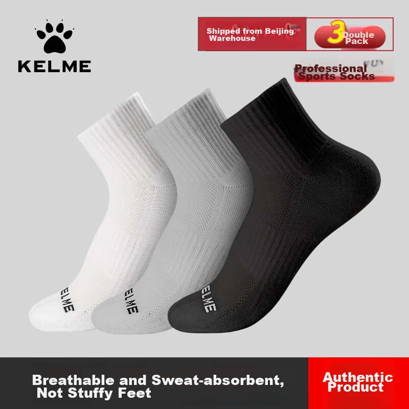 KELME Sports Socks (3 Pairs), Autumn And Winter Warm Sweat-Absorbing Mid-Calf Socks, Basketball Badminton Running Breathable Casual Socks