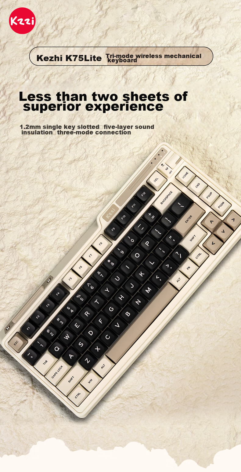 KZZI K75V2 Tri-Mode Custom Mechanical Keyboard Wireless Bluetooth Wired Gaming Office 82-Key RGB PBT Keycaps Gasket Mount Time Machine Peach Pink Switches 2