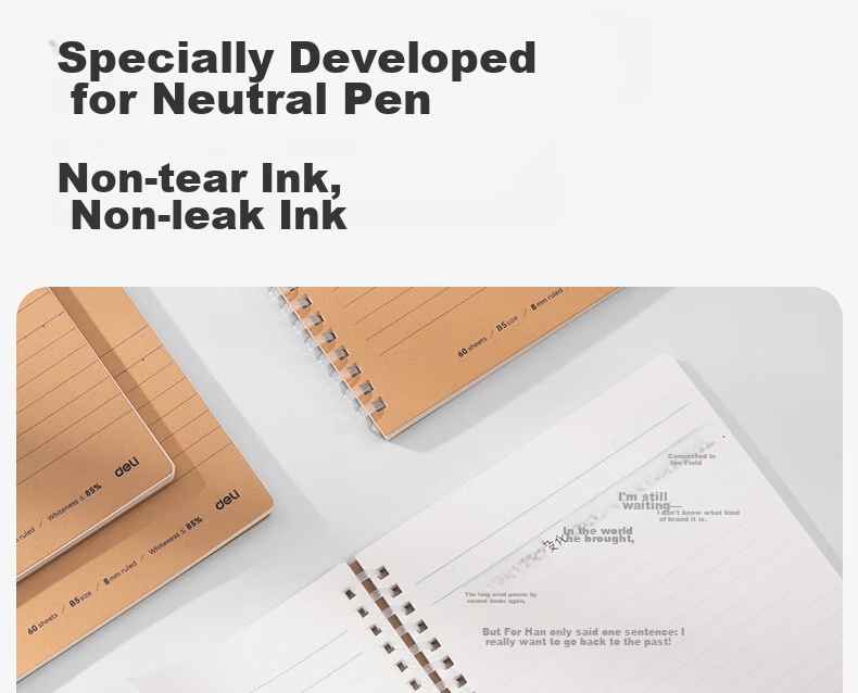 Deli Notebook, Comfortable to Hold, Spiral-Bound B5/60 Sheets, Soft Spiral Paper, Kraft Paper, Spiral Notebook for Students' Homework And Research, Single Book Pack, Luanwen Paper, LB560-T 7