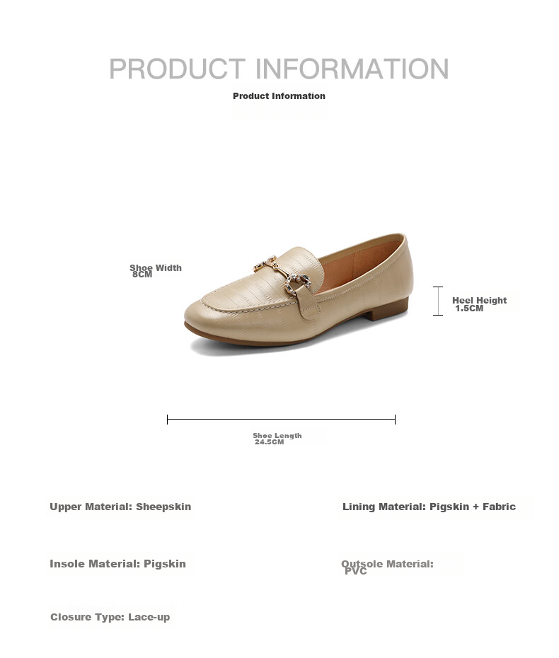 Belle Sheepskin English Style Loafers, Flat Leather Shoes for Women, Spring And Summer Small Leather Shoes, Retro Flats A7H1D, Apricot Color, Size 36 1