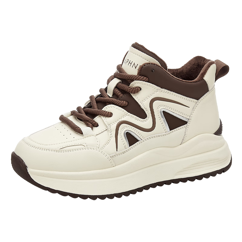 Daphne Women's Winter Thick-Soled Dad Sneakers with Fleece Lining, Warm Lightweight Casual Sports Shoes, Beige Brown, Size 36