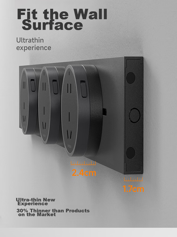 Shidun Track Socket, Kitchen-Specific, No Drilling Required, Ultra-Thin, 50cm, Three Five-Hole Outlets, 8000W Power, Electric Shock Prevention, Aluminum Alloy, Midnight Black, Ultra-Thin Model 5