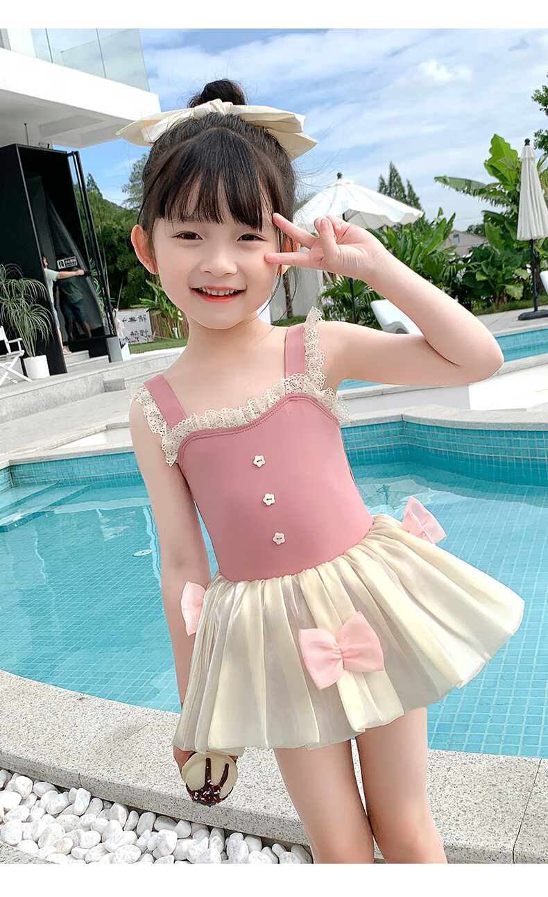 F.DYRAA Girls' One-Piece Swimsuit, Princess Dress Style, Cute Design for Little Girls, Suitable for Hot Springs And Swimming, Model 32643, Black, Size 3XL 9