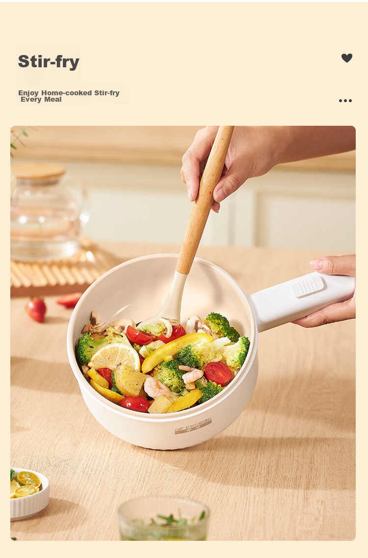 PESKOE Titanium Coated Electric Cooking Pot 1.6L Electric Hot Pot Electric Frying Pan Small Electric Pot Multifunctional Hot Pot Noodle Cooker GY-001 8