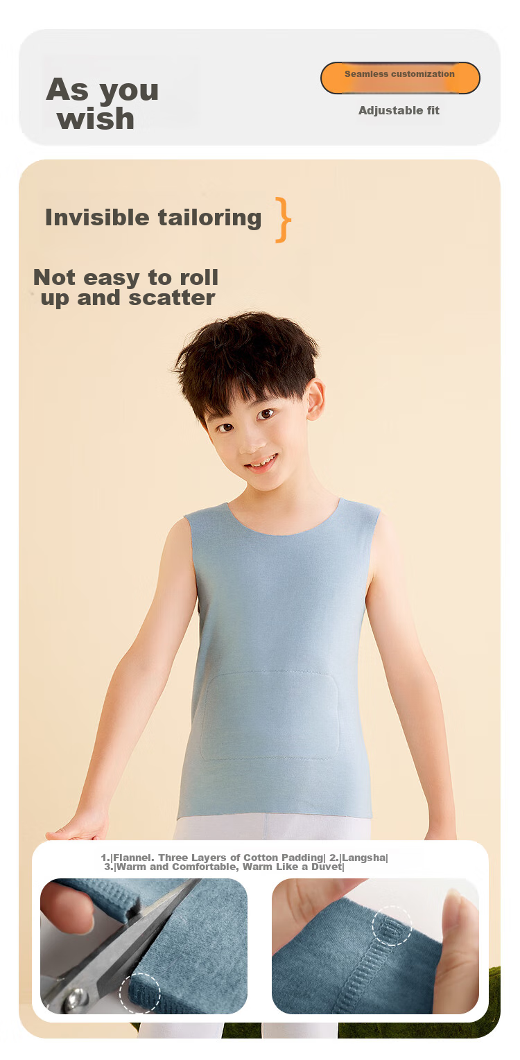 Hodohome Children's Thermal Vest, Boys' 3A Antibacterial Vest with Wool And Silk, Seamless Fleece-Lined Waistcoat, 271 Blue, Size 140 10