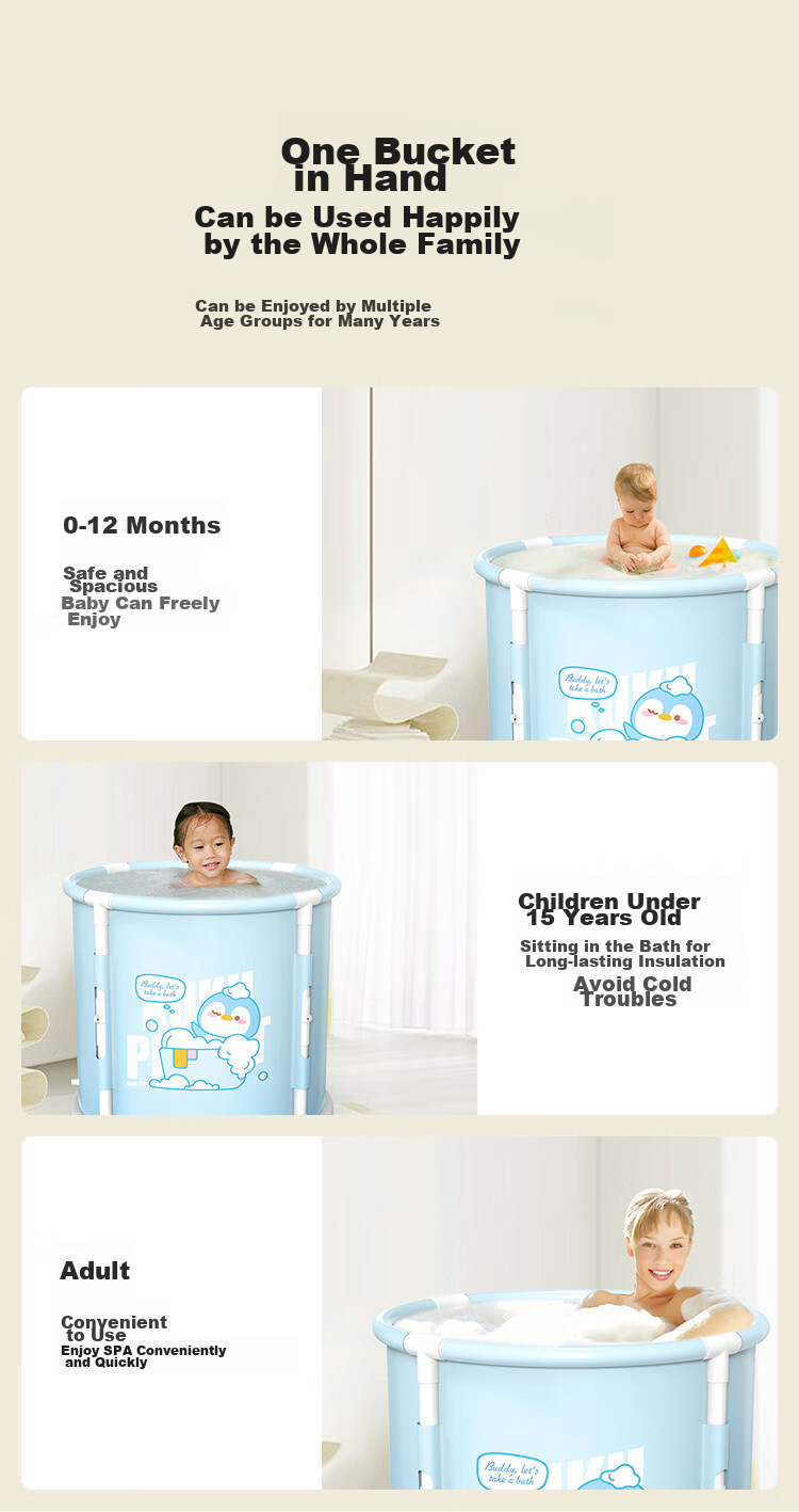 JD Original Foldable Bathtub, Bathing Tub for Home Use, Baby And Children Swimming Tub, Bathing Bucket, Sitting Bath Basin, Sauna Tub - Qiqi Ge Model 6