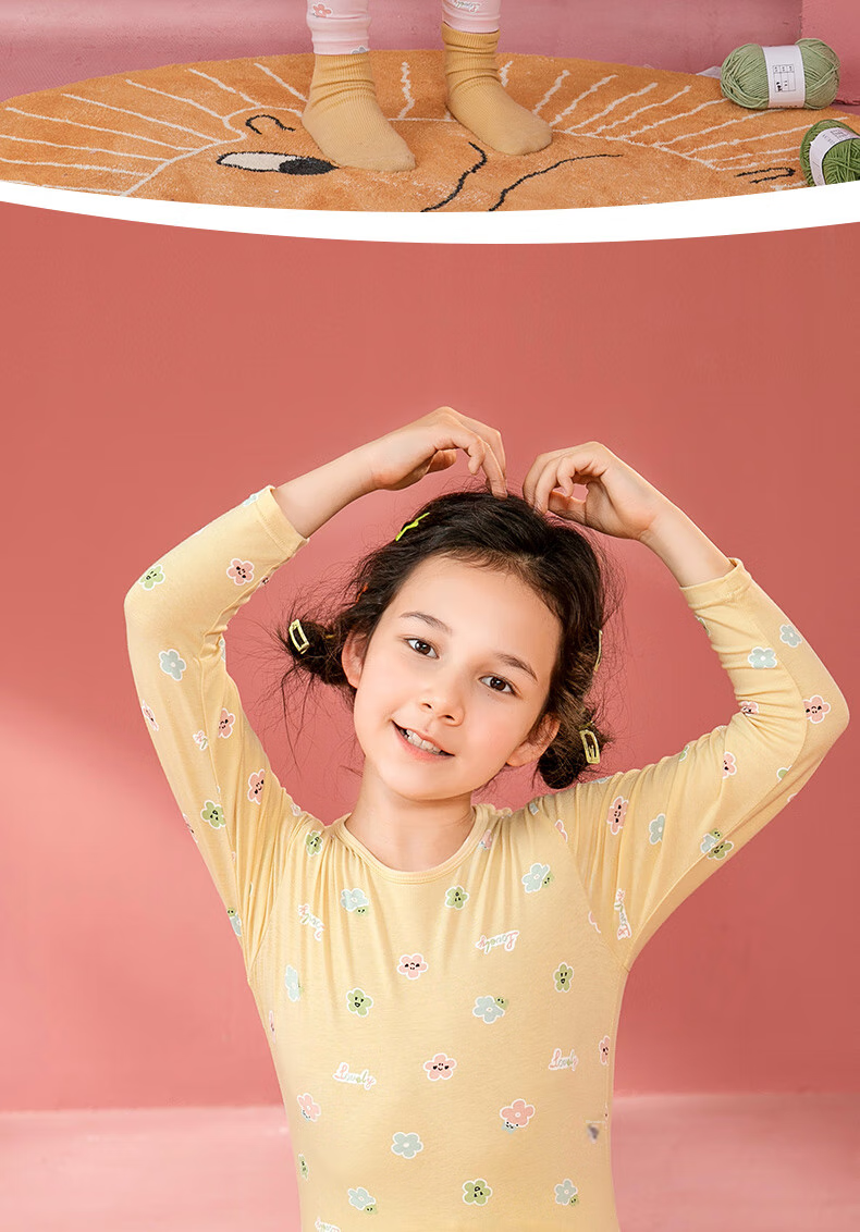 Fenteng Children's Thermal Underwear 7A Antibacterial Long Sleeve Pullover Autumn Pajama Set for Older Kids 44