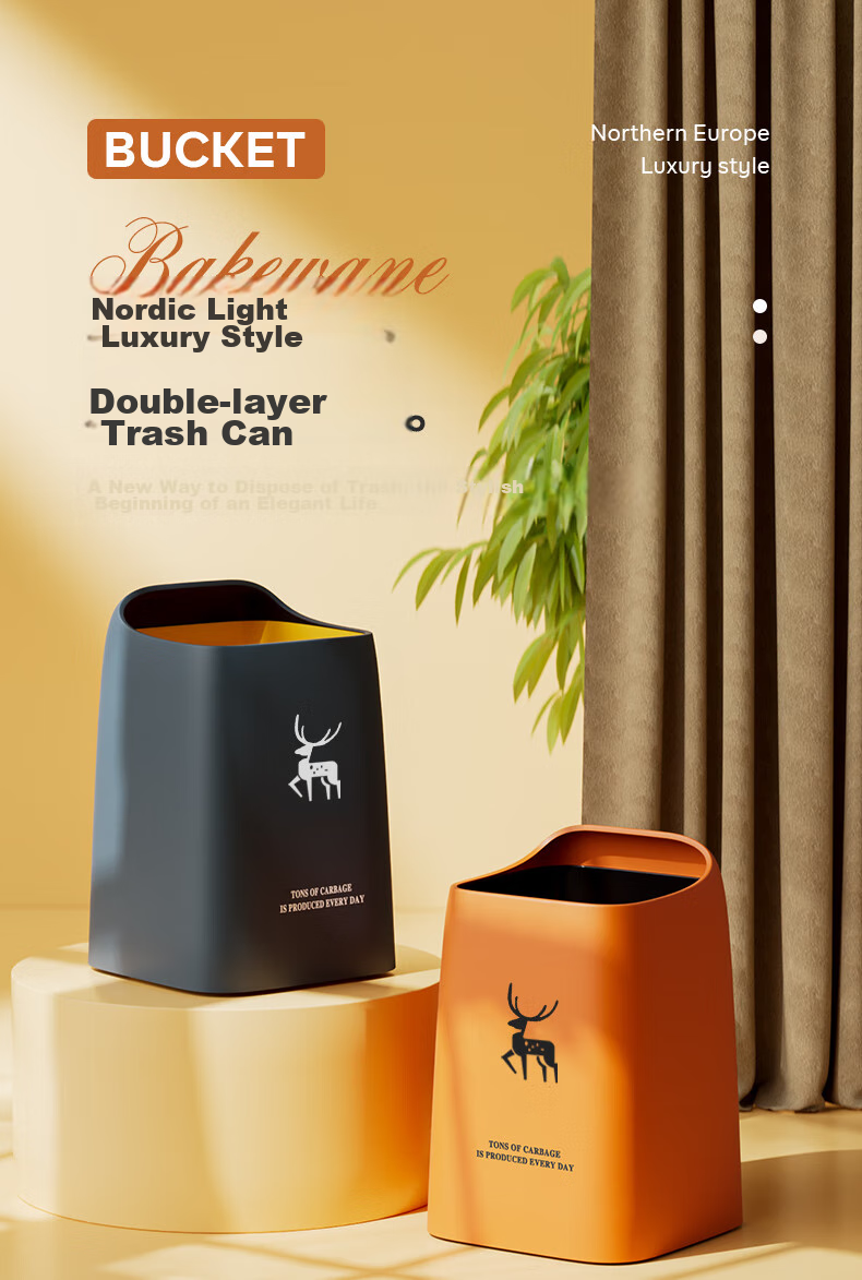 OLPAU Trash Can without Lid, 10L Square Orange Deer Design, for Home Living Room Bedroom Kitchen Bathroom, Large Capacity, Stylish Appearance 1