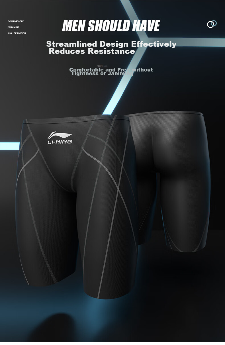 Li-Ning Swimming Trunks, Goggles, Swim Cap, Five-Piece Set for Men, Swimming Trunks, Swimming Goggles, Swimming Equipment, LN55-169 Black XXL 2