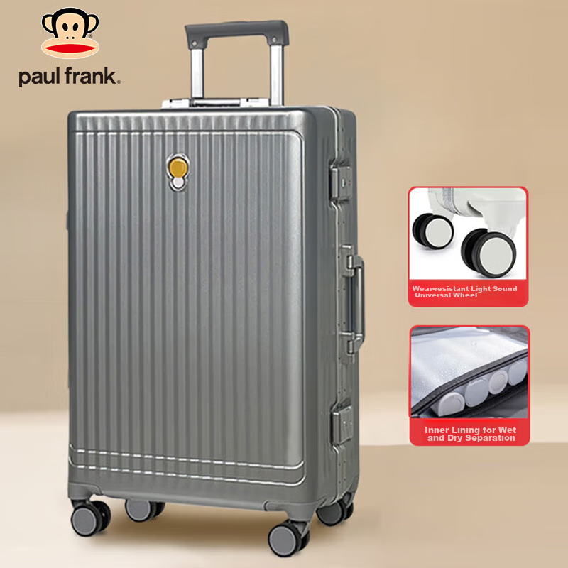 Paul Frank Aluminum Frame Suitcase with Wheels for Women And Men, 20-Inch Carry-On Luggage, Quiet Spinner Wheels, Travel Case with Password Lock, Scratch-Resistant