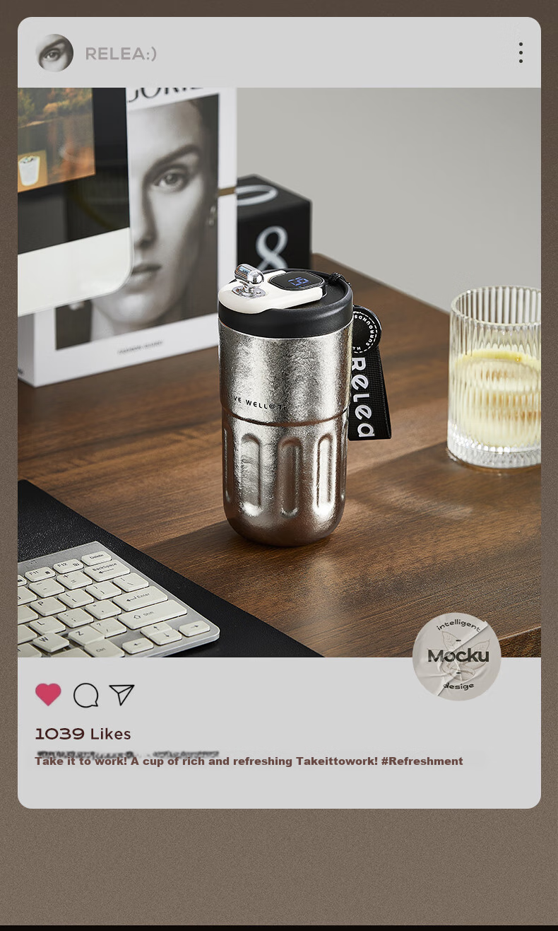 RELEA Pure Titanium Insulated Mug, Titanium Cup for Men And Women, Stylish Large Capacity Smart Coffee Cup Gift Box Water Bottle Birthday Present 20