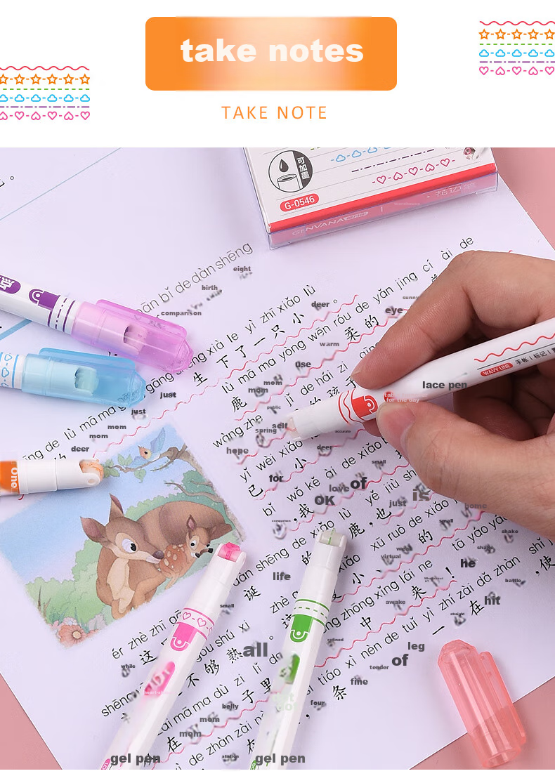 Genvana 6-Color Floral Pattern Outline Pen, Curved Pen, Highlighter, Embossing Pen, Marker Pen for Students, Decorative Edging for Handwritten Reports, Colored Journal Decoration Pen G-0546 7