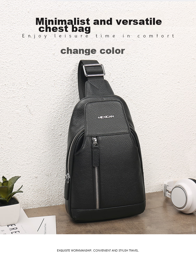 MEXICAN Men's Single Shoulder Crossbody Top-Grain Leather Chest Bag, Commuter Messenger Bag, Business Travel Lightweight Large Capacity Birthday Gift 2