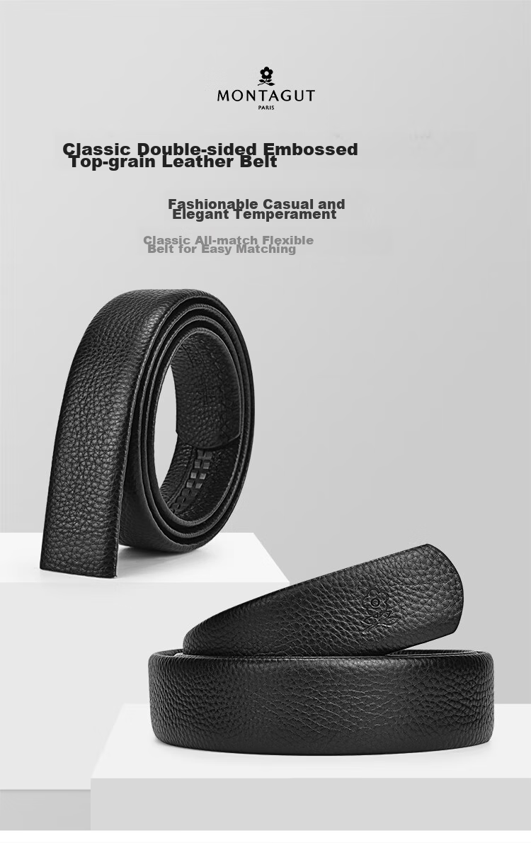 MONTAGUT Men's Leather Belt, Genuine Leather Waistband without Buckle, Automatic Buckle, Replacement Belt, Father's Day Gift 1