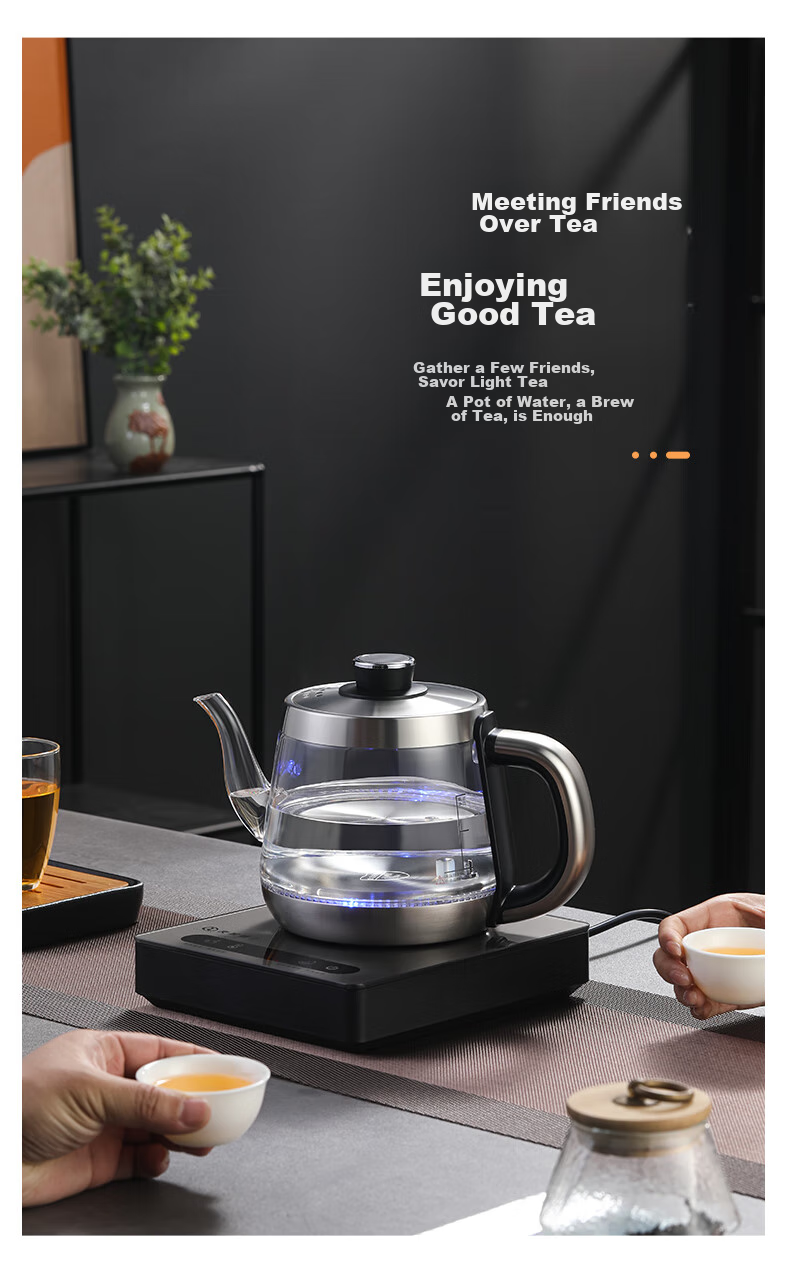 Biooner Fully Automatic Electric Kettle with Water Inlet, Glass Kettle, Tea Table Dedicated Integrated Tea Table, Coffee Table, Tea Brewing Utensils, Electric Tea Stove XT-301 Silver Gray Single Burner 1L 16