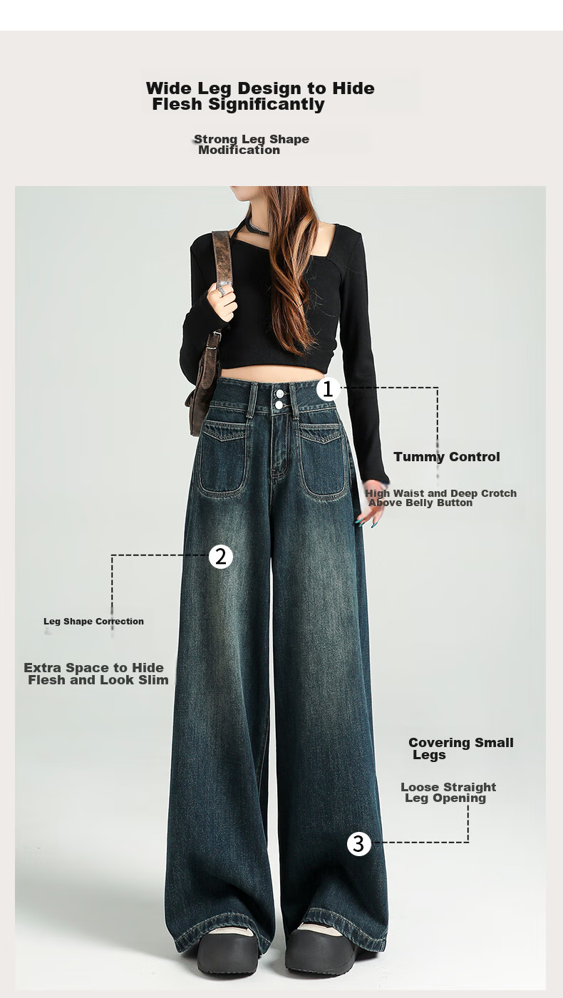 Ziyouxi Wide-Leg Jeans for Women, Autumn 2025 New Style, High-Waisted Slimming Loose-Fitting Draping Casual Straight-Leg Pants 4
