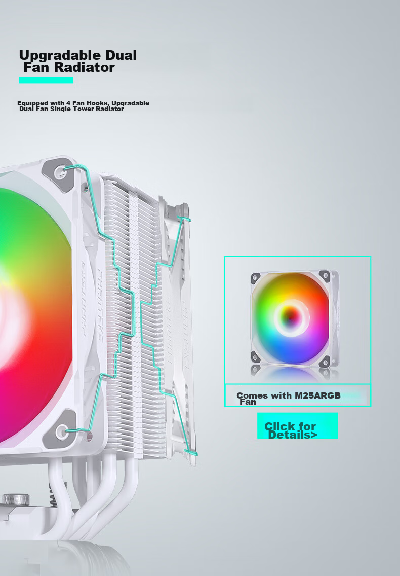 PHANTEKS Polar S5 White Inverse Gravity 5 Heat Pipe Air Cooler CPU Cooler (High Airflow ARGB Fans / High-Performance Thermal Paste / Heat Spreader / Noise Reduction) 13