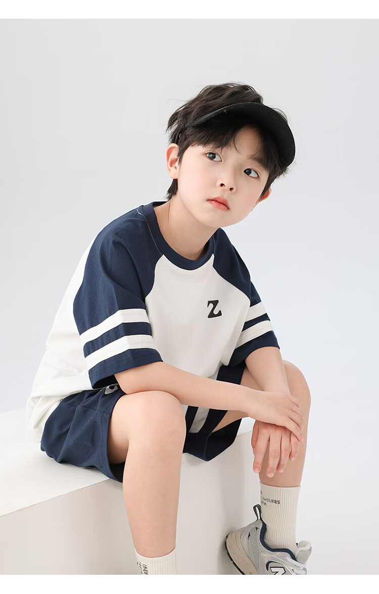 Zuoxi Boys' Summer Outfit Set, Children's Sports Short-Sleeve Pure Cotton Summer 2026 New Style Two-Piece Set for Boys, White, Size 170 16