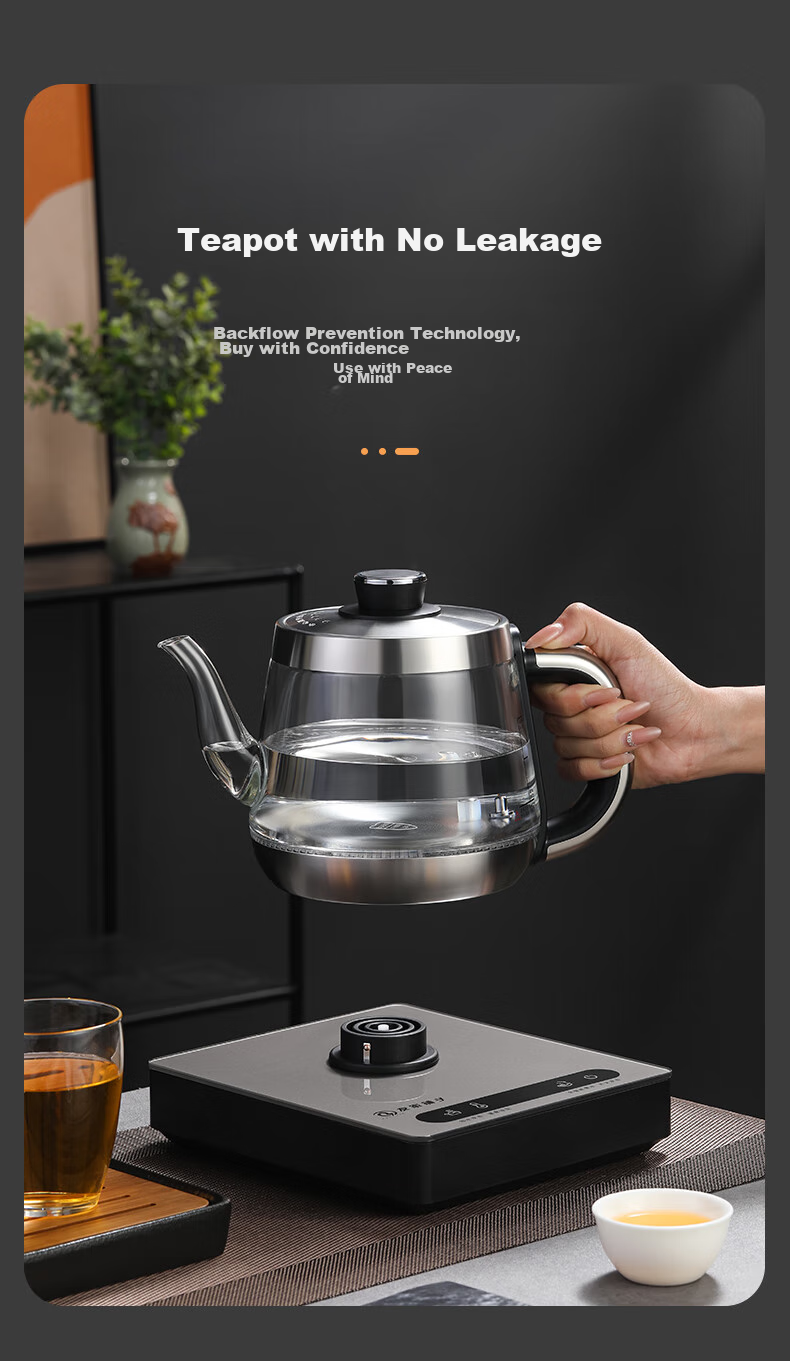 Biooner Fully Automatic Electric Kettle with Water Inlet, Glass Kettle, Tea Table Dedicated Integrated Tea Table, Coffee Table, Tea Brewing Utensils, Electric Tea Stove XT-301 Silver Gray Single Burner 1L 10
